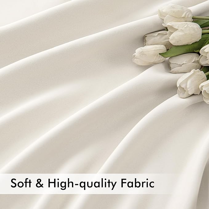 MIULEE Ivory Back Tab Blackout Curtain 96 Inch Long 2 Panels Set