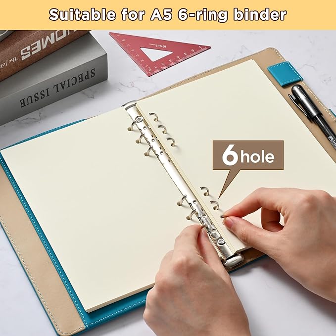 A5 6-Hole Blank Loose-Leaf Paper, Beige – Refill Pages for Standard A5 6-Ring Binder, Journals, Planners – Writes both sides – no bleed-through – 80 Sheets