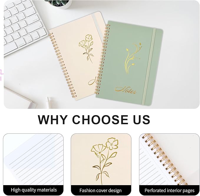 Joyberg Aesthetic Spiral Notebook, 2PCS Cute Notebook, 8.3" x 6" Notebook For Women, A5 Spiral Journal Notebook for Office/School/Home (Green & Beige)