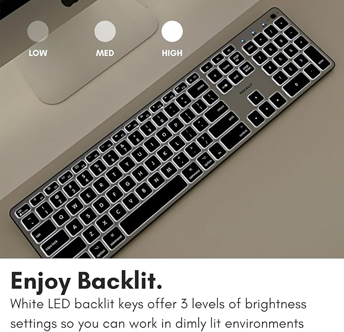 Macally Backlit Bluetooth Keyboard for Mac - Compatible Apple Keyboard Wireless - Multi-Device for MacBook Pro/Air, iMac, iMac Pro, Mac mini/Pro