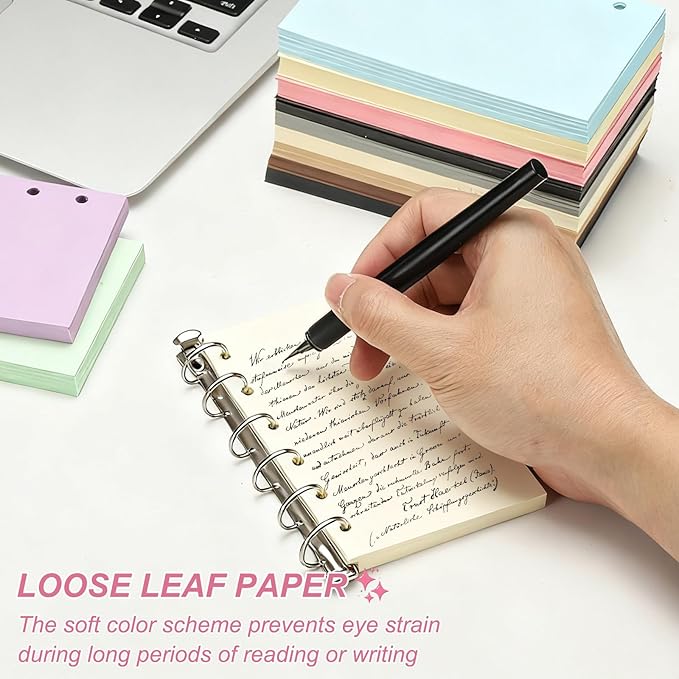 PATIKIL Colored Loose Leaf Paper, 5" x 3.2"(A7) 300 Sheets 6 Holes Punched 150GSM Blank Binder Refill Paper Supplies for Office Note Taking Teacher Planner Journal Notebook, Dark Gray