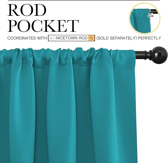 NICETOWN RV Blackout Curtains for Camper Windows, Peacock Blue, Kitchen Curtains