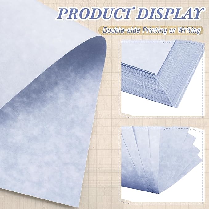 Epakh 300 Pcs Old Age Parchment Paper 8.5 x 11 Inch Standard Letter Vintage Colored Old Parchment Double Side Printing Paper (Blue)