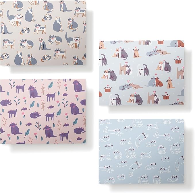 Twigs Paper Note Cards – 12 Assorted Cat Pattern Designs with Envelopes – Made in the USA – Eco-Friendly Blank Cards for Everyday Correspondence – 5.5 x 4.25 Inches