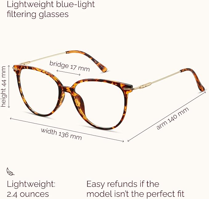 Gaoye Blue Light Blocking Glasses - Trending Round TR90 Frames, Metal Arms, UV400 Protection - Matching Soft Case