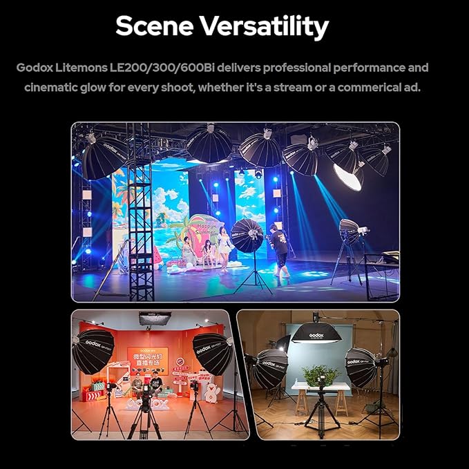 Godox Litemons LE300Bi COB Led Video Light,320W Power,2800-6500K CCT,58900 Lux@1m,Bowens Accessory Mount,Wired DMX/RDM,Bluetooth for Studio Photography Video Recording Live Streaming (White)