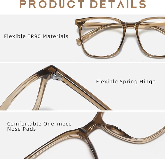 MACJERO 2-Pack Oversized Square Blue Light Blocking Glasses for Women Men, Anti-Fatigue Computer Monitor Gaming Glasses Reduce Eye Strain(Black+Brown)