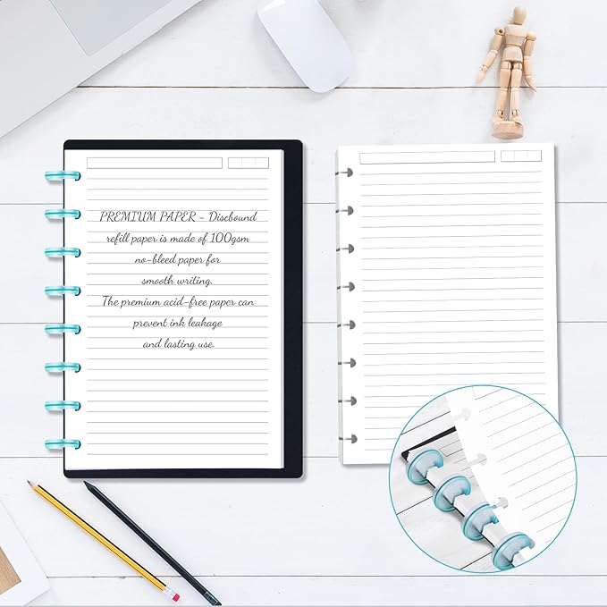 Discbound Refill Paper, Disc Paper Refill for Note-Taking System Discbound Planner Inserts with 240 Pages, 5 Sheets Dividers,White Paper Refill, Junior Size 5.6" x 8.3 "