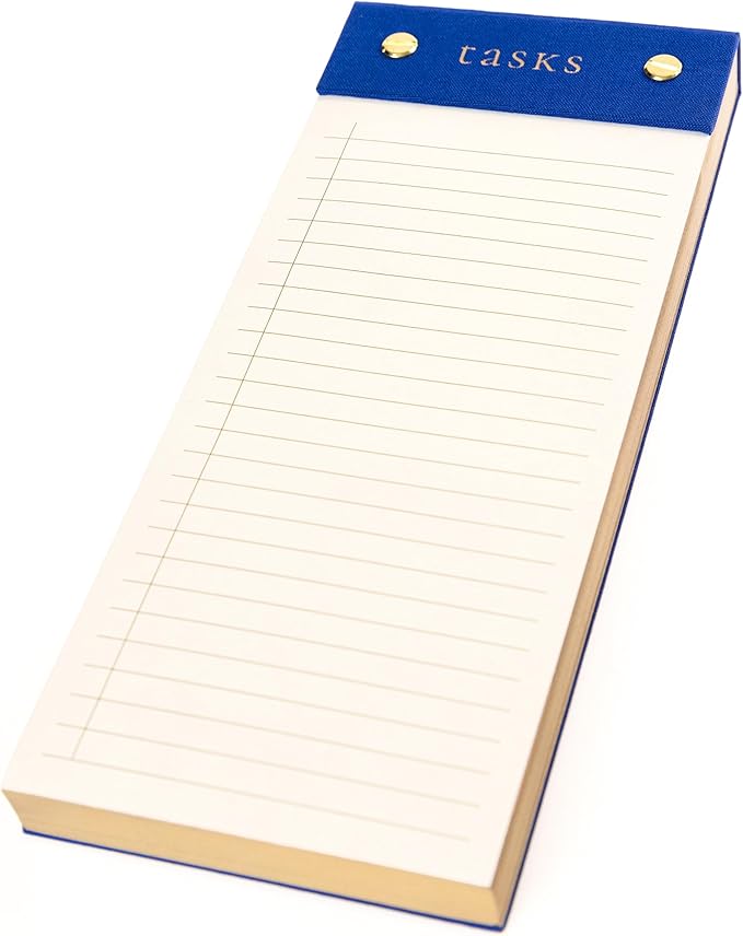Graphique Post-Bound List Pad Luxe Collection, Perforated Sheets To-Do Notepad, Hardcover Binding, Gold Foil Embossing, 100 Pages, 4” x 9.75”, Colbalt Blue