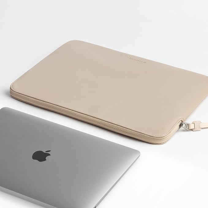 Comfyable Leather Laptop Sleeve Compatible with 16 Inch MacBook Pro M4 2024 & 15 Inch MacBook Air M4 M3 M2 2025, Dark Beige