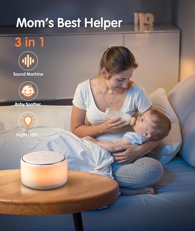 FamiSym White Noise Sound Machine Baby for Sleeping with Night Light – 34 Soothing Sounds, Rechargeable White Noise Machine for Kids Adults, Portable Lullaby Sleep Machine Baby Soother Home Travel