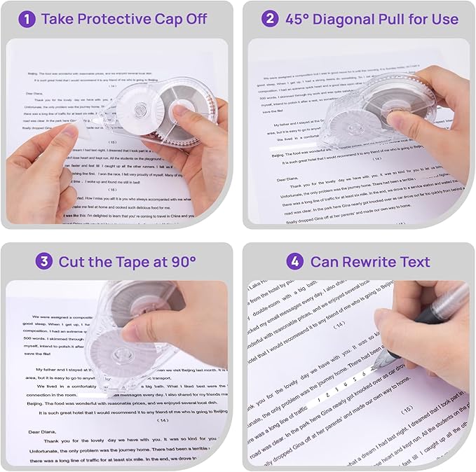 JEFURE 6 Pcs Correction Tape, 98.43 Ft White Wrong Out Tear-Resistant Bulk, Instant Corrections Easy To Use Applicator for School, Office, Note Taking, Journal (Tape Width 0.2 in，Clear)