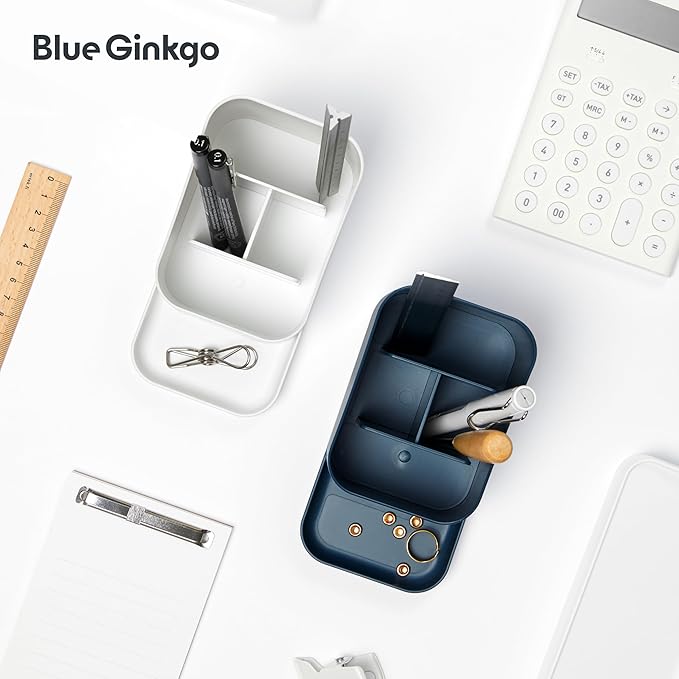 BLUE GINKGO Desk Holder – Korean-Made Office Organizer for Pencils, Pens, Notes, and Desk Supplies (Prussian Blue)