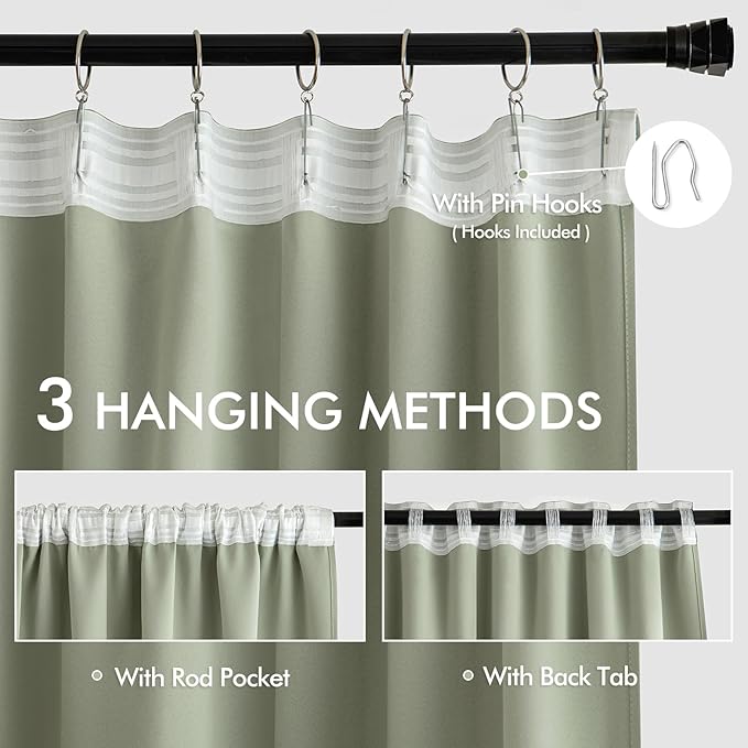 MIULEE Back Tab Sage Green Curtains 120 Inch Long 2 Panels Set