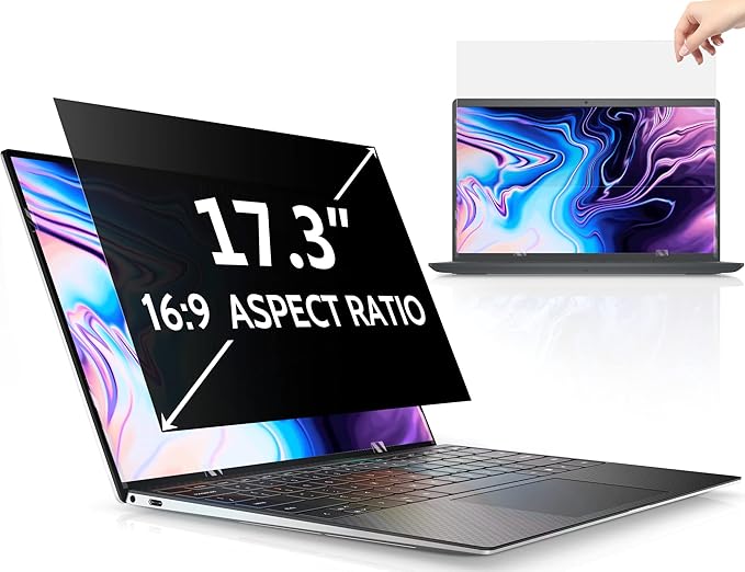 Peslv 17.3 Inch Laptop Privacy Screen Compatible With Lenovo Hp Dell Acer Asus Thinkpad Envy, 16:9 Aspect Removable Anti Glare Blue Light Filter Protector, 17.3inch Computer Monitor Security Shield