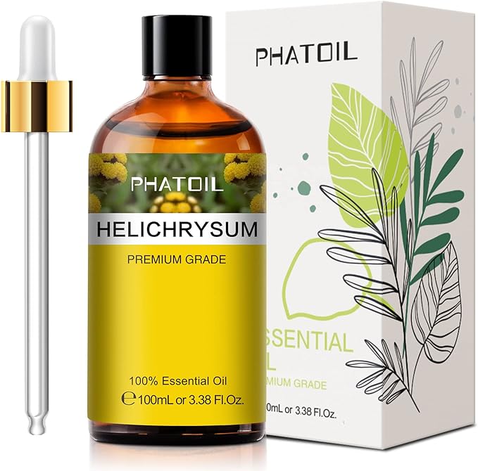 Helichrysum 3.38fl.oz Essential Oil, PHATOIL Pure Aromatherapy Oils for Diffuser, Humidifier, Perfect for DIY Soap, Candle, Bath Bombs Making(100ml)