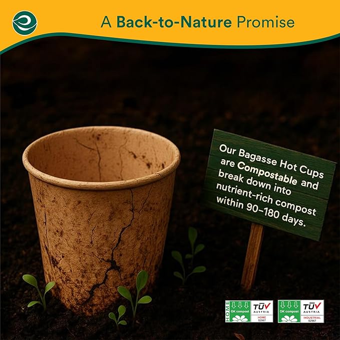 ECO SOUL 100 Pack 12 oz Disposable Coffee Cups Eco-Friendly, Biodegradable, Compostable, Leak-free & Sturdy To Go Hot Drink Travel Bagasse Cup for Tea, Chocolate, Party, Picnic & Cafe, Office & Home