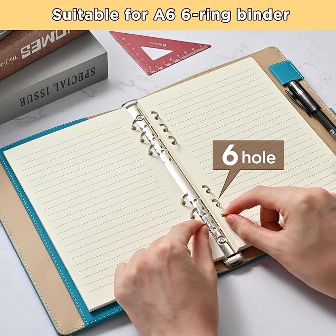 A6 6-Hole Lined Loose-Leaf Paper, Beige – Refill Pages for Standard A6 6-Ring Binder, Journals, Planners – Ideal for Office, Study, Recipes, Travel & Budgeting – Pack of 2 (80 Sheets per Pack)