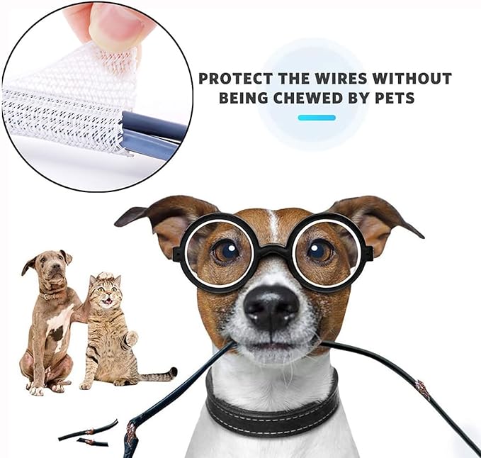 3/4"-25ft Braided Cable Sleeve Protector - Self-Wrapping Split Wire Loom for Home Theater, Pet-Proof Cord Organizer, Heat-Resistant, White