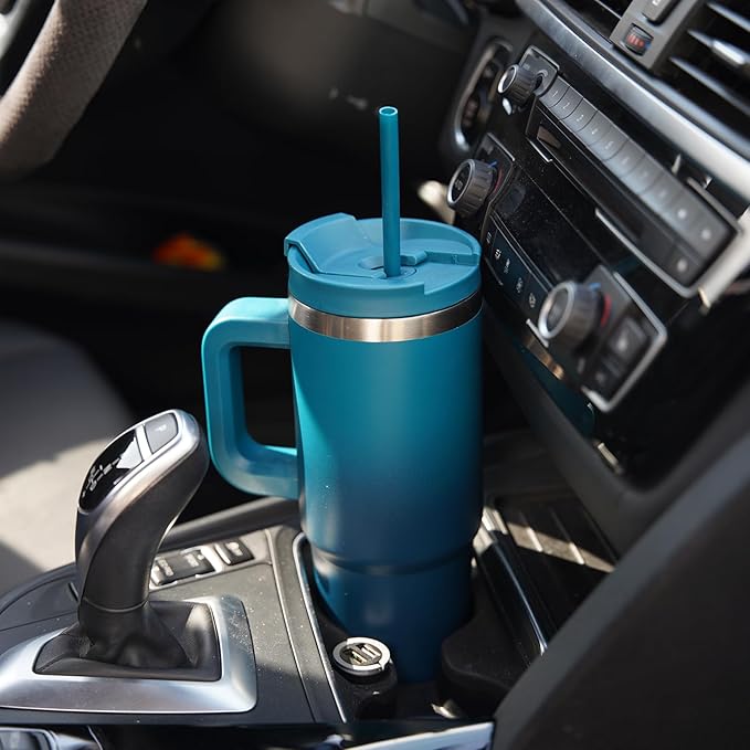 40 oz Tumbler with Handle and 2 Straws,2 in 1 Lid Insulated Water Bottle Stainless Steel Travel Coffee Mug,Army Green