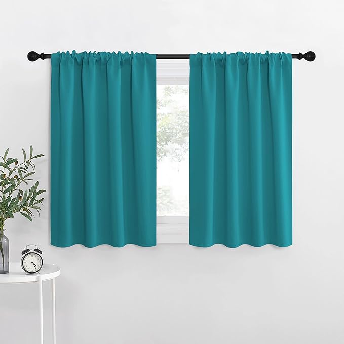 NICETOWN RV Blackout Curtains for Camper Windows, Peacock Blue, Kitchen Curtains