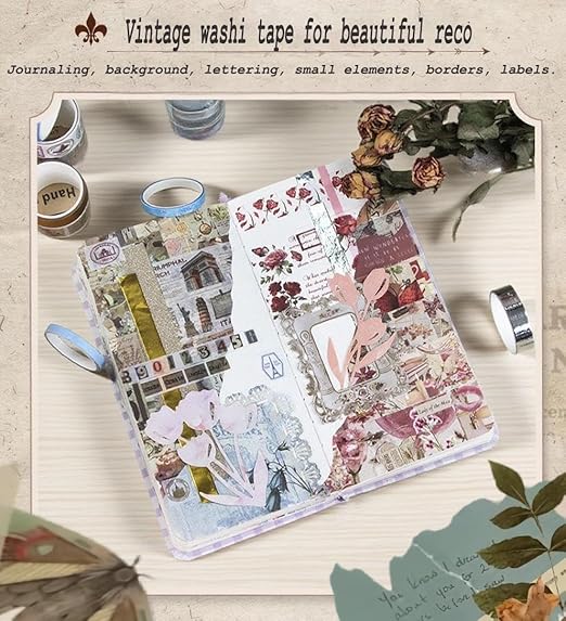 Sifaolp Washi Tape Set, 24 Rolls Vintage Washi Stickers, Assorted Sizes, for Junk Journal Scrapbook Tape, Bullet Journaling Scrapbooking Supplies, Planner Sticker DIY Craft DéCor (Brown)