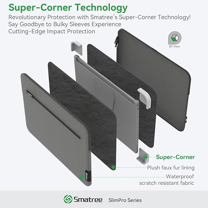 Smatree SlimPro Laptop Sleeve Case for 16 inch HP EliteBook 660/665/865/860 G11, for 16 inch EliteBook 6/8 G1i/G1a, Case with Accessory Pocket, Patented Super-Corner Design, Light Grey (S619LG)