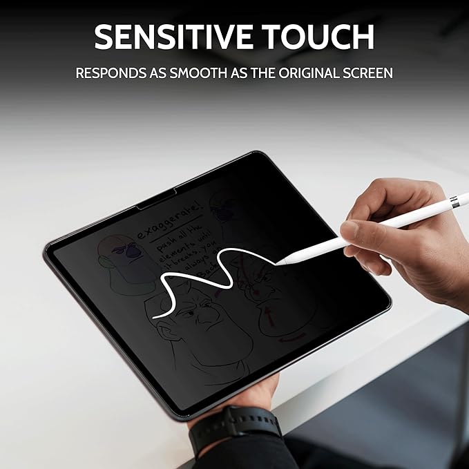 Peslv 360° Privacy Screen for iPad Air 11 Inch 2024/2025 (M2/M3, 6th/7th Gen), Anti Glare Blue Light Spy Filter Private Cover, High Sensitive Bubble-Free Easy Install Black Security Protector