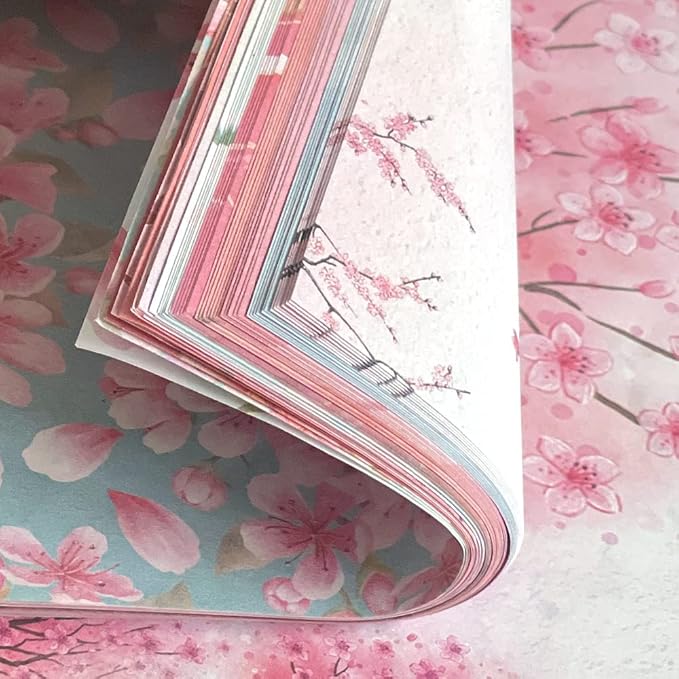 Origami 6x6 Paper Kit 50 Sheets 12 Vivid Colors Double Sided Printed Traditional Patterns Square for Arts Crafts Projects, Japanese Sakuras Flowers Chiyo
