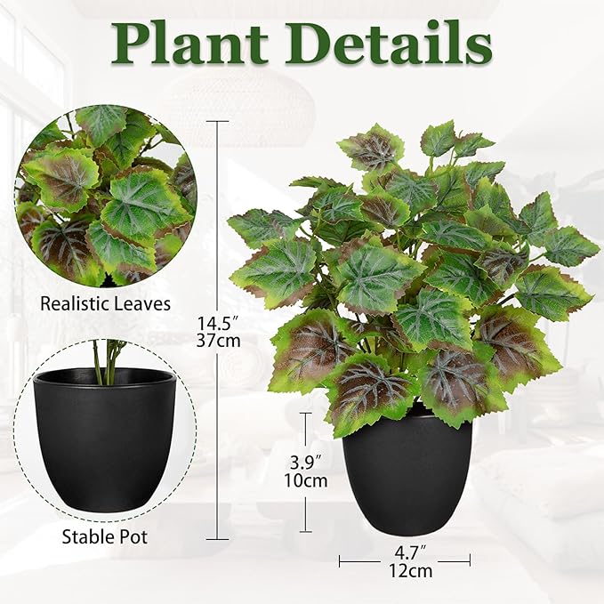 14.5" Artificial Plants Indoor Home Decor, Fake Potted Silk Plants for Shelves Living Room Decorative, Small Artificial Office Desk Plants in Pots, Faux Grape Leaf Vine Hope Tropical House Plant