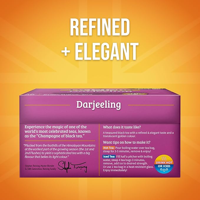Twinings Darjeeling Black Tea Individually Wrapped Bags, 50 Count (Pack of 6), Delicate Light Taste, Caffeinated, Enjoy Hot or Iced, 300 Teabags