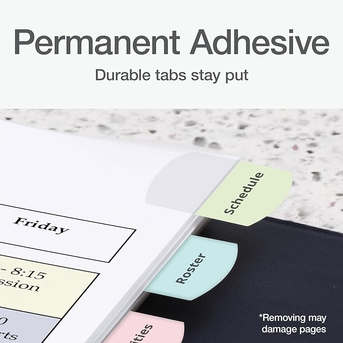 Redi-Tag Laser Printable Tabs, Permanent Index Tabs, Customizable Adhesive Labels, Assorted Pastel Colors, 1.125" x 1.25", 375 Per Pack (1006791)