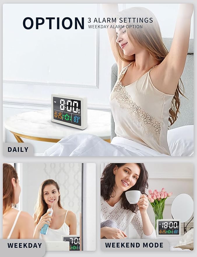Digital Alarm Clock, with 5.5" Large LED Time Display, Adjustable Alarm Volume, 6 Level Brightness, Alarm Settings, USB Charger, Temperature Detect, Snooze, Clocks for Bedroom, Bedside, Desk, White