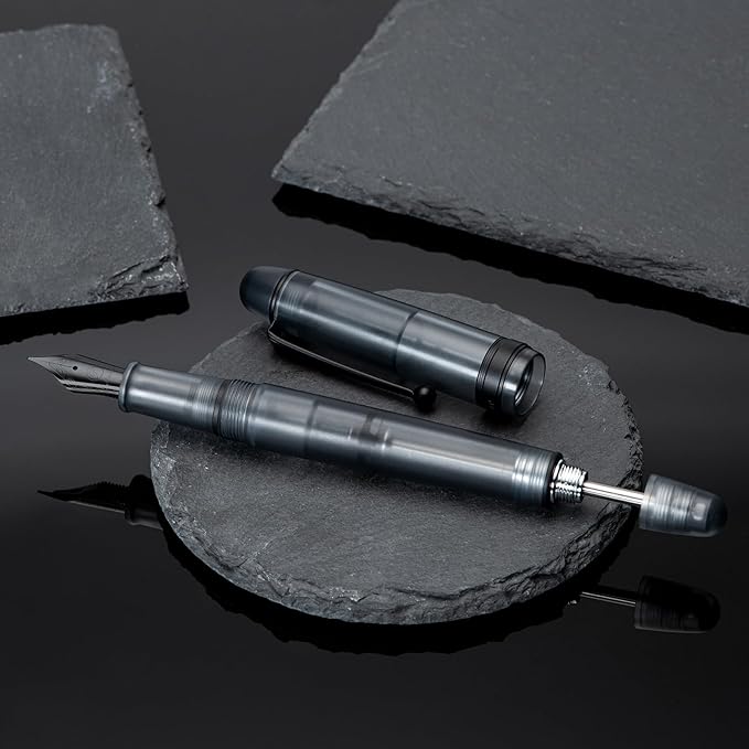 Asvine V126 Vacuum Filling Fountain Pen, Matte Black Acrylic Medium Nib, Large-Capacity Pen with Gift Case