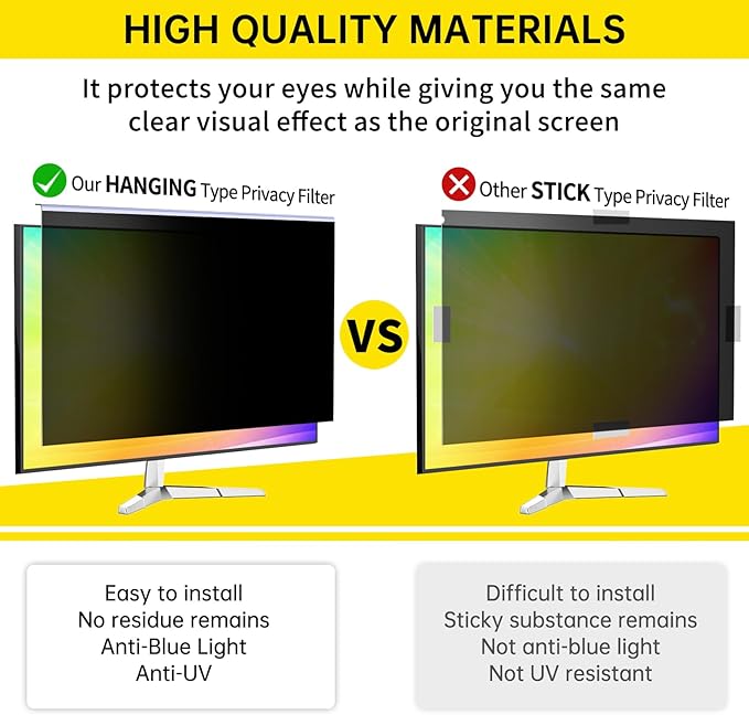 DEJIMAX 27 Inch Computer Privacy Screen for 16:9 Computer Monitor, Anti-Blue Light Monitor Privacy Screen Filter, Anti-UV Computer Shield, Hanging Type