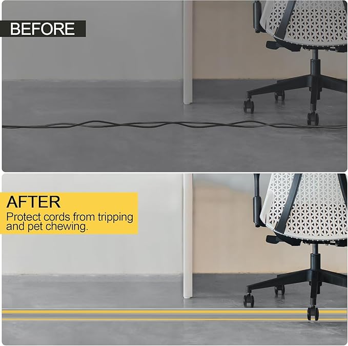 MYFAMIREA 4FT Floor Cord Cover Heavy Duty Cord Cover for Wire on Floor, Outdoor Cable Covers Protector with 3 Channels, Extension PVC Wire Covers Hider Management for Home Office Outdoor, Grey