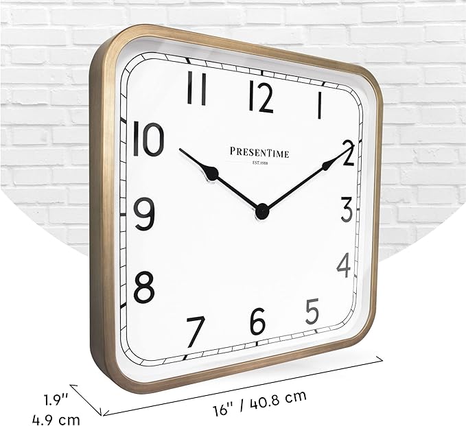 Presentime & Co. 16" Anton Vintage Square Clock, Silent No Ticking, Wall Art and Timepiece for Home Decoration/Wall Décor, Antique Hamilton Gold Color