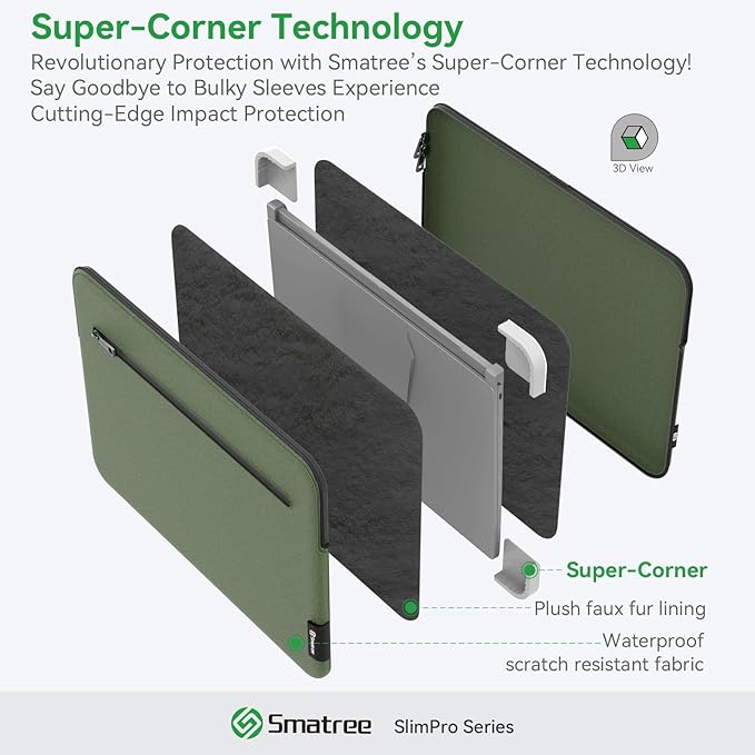 Smatree SlimPro Laptop Sleeve Case for 14 inch HP EliteBook 1040 G11/X Flip G1i, for 14 inch HP EliteBook 8 G1iN/G1i/G1a, Case with Accessory Pocket, Patented Super-Corner Design, Green (S413G)