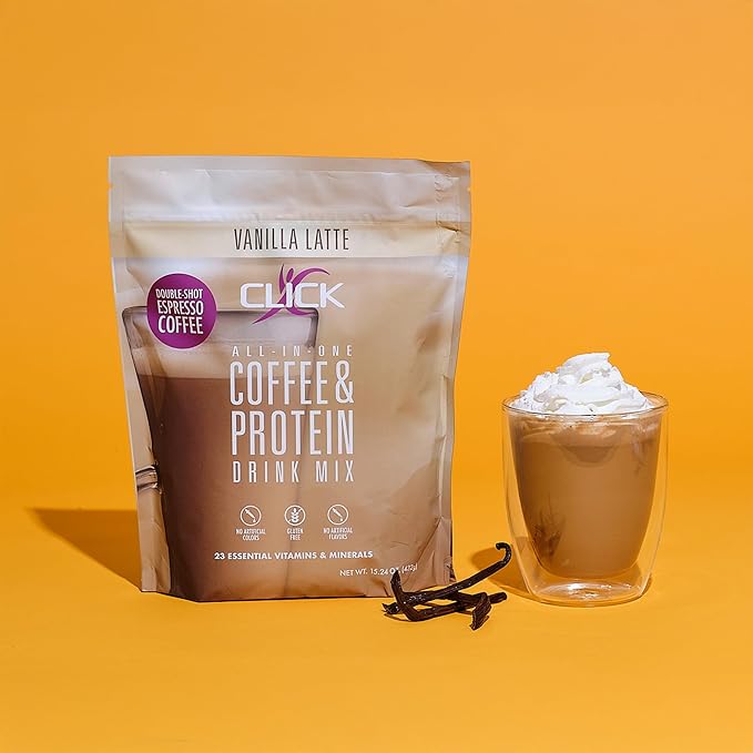 Click Coffee Protein Powder | Double Shot Espresso | 16g Protein | 23 Essential Vitamins | Low Calorie Meal Replacement | 150mg Caffeine | Gluten Free | No Artificial Flavors or Colors | Vanilla