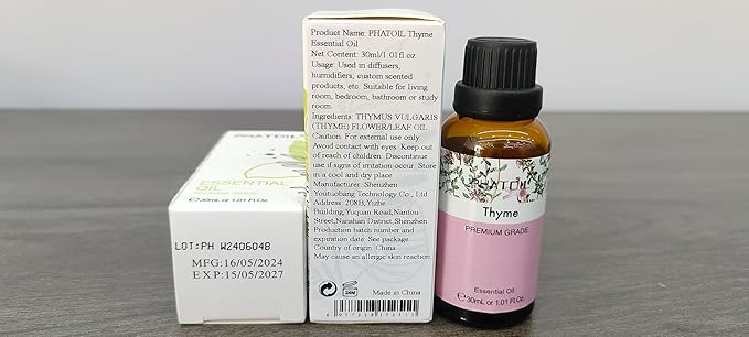 Thyme Essential Oil, 1.01Fl.Oz (30ML) PHATOIL Pure Essential Oil Singles for Aromatherapy Diffusers, Humidifiers, Great for DIY Candle and Soap Making, Gift for Friend