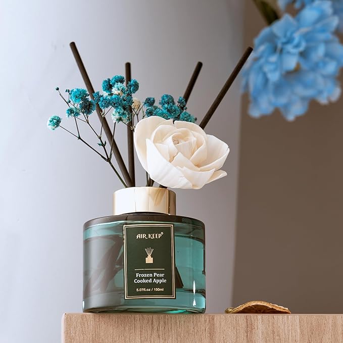 Airkeep Flower Reed Diffusers Set, 5.07 oz Pear/Apple/Berry Scented Oil Diffuser with 8 Reed Sticks, Home Fragrance Diffuser Gift Set for Bathroom & Office Decor 150ml