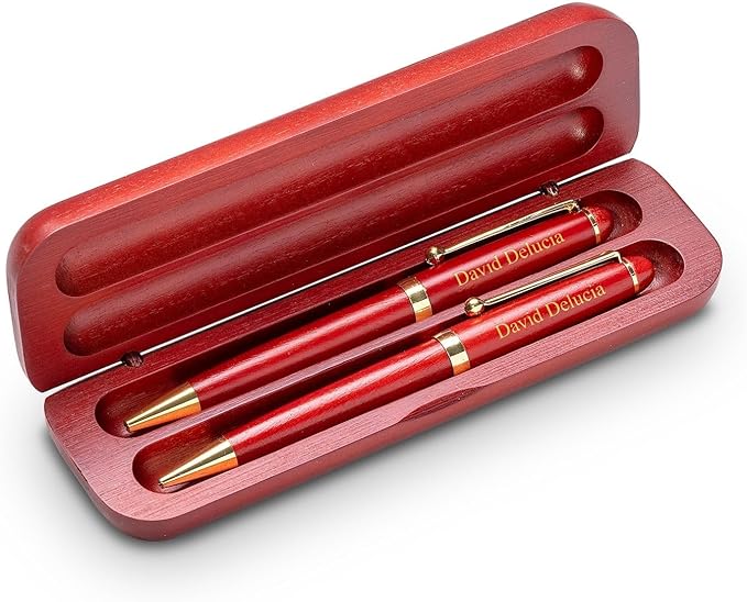 Executive Gift Shoppe | Personalized Cherrywood Double Ballpoint Pen Set with Laser Engraving