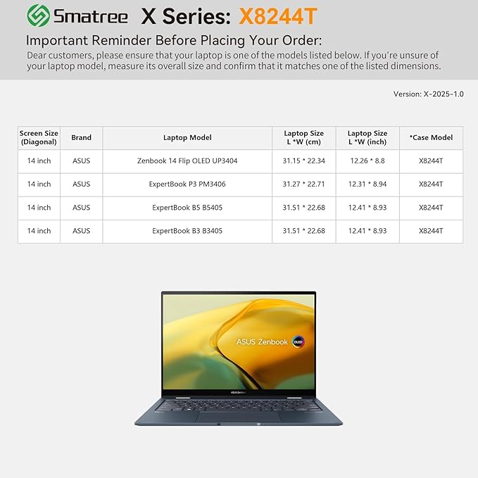Smatree Hard EVA Protective Sleeve Case Compatible for 14 inch ASUS ExpertBook B5 B5405/B3 B3405, for 14 inch ASUS Zenbook 14 Flip OLED UP3404, Anti-Shock and Waterproof Notebook Bag, Green (X8244TG)