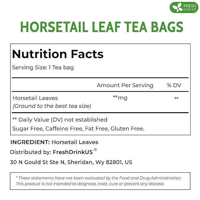 FreshDrinkUS, Premium 15 Horsetail Leaf Tea Bags, 100% Natural & Pure from Horsetail Loose Leaves Herbal Tea. Made with Natural Material Tea Bags. No Sugar, No Caffeine, No Gluten, Vegan.