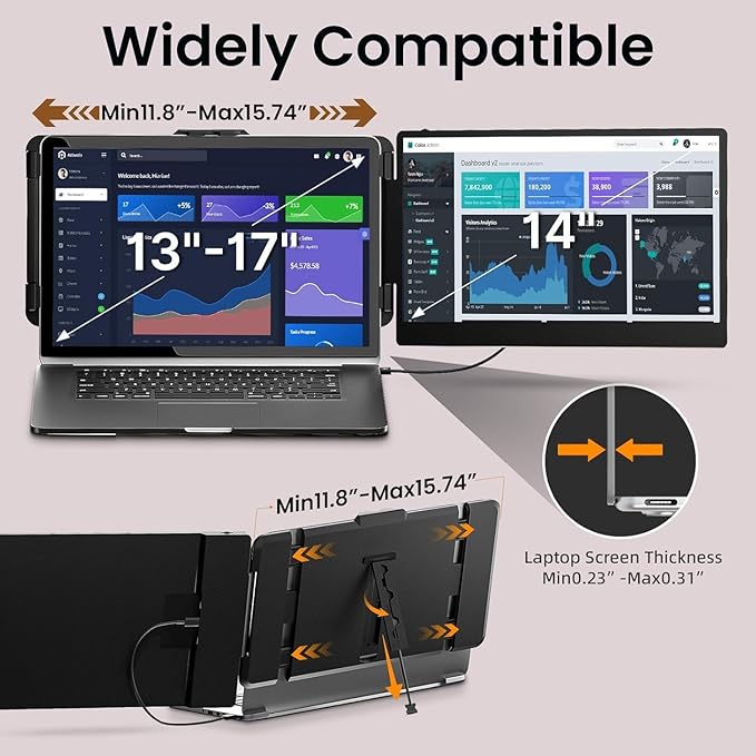 Laptop Screen Extender - 14" FHD 1080P IPS Portable Computer Monitor for Laptops, Dual Screen Travel Monitor for Laptops 13-17" with USB-C/HDMI Port, Plug & Play for Windows/Mac/Android/Switch/PS