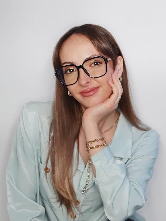 VISOONE Oversized Blue Light Blocking Glasses with Chic Square TR90 Frame and Metal Temple for Women Men REMY