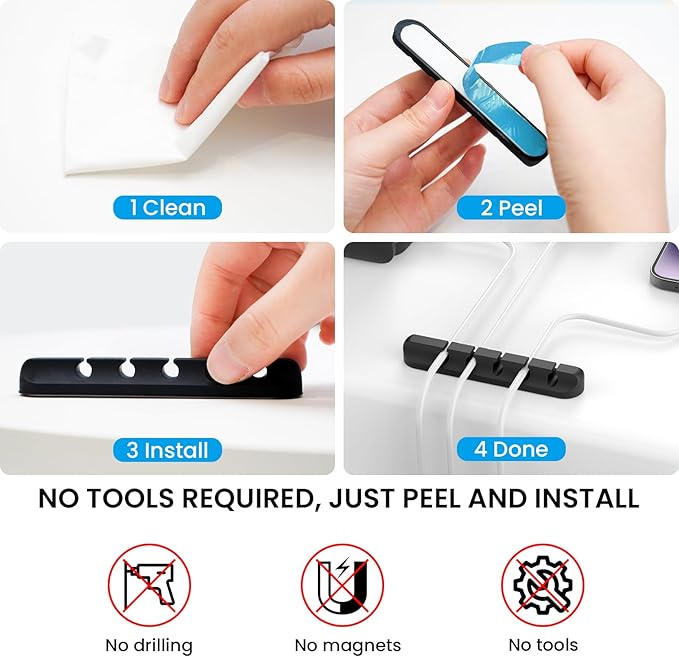 AhaStyle Cable Clips, 3 Pack Cord Holders Cable Organizer Self Adhesive Cord Keeper for Desktop Organizing USB Cable/Nightstand Power Cord/Mouse Cable/Wire PC/Cord Clips for Home Office and Car