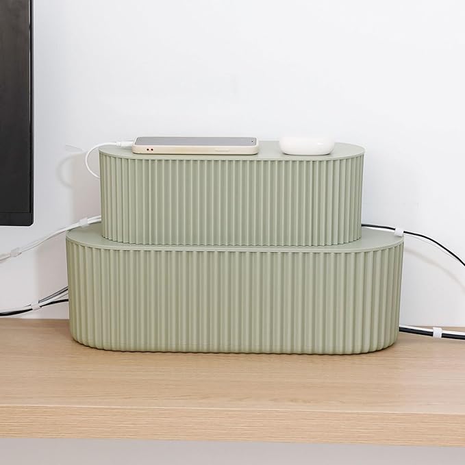 Green Cord Organizer Box, Plastic Cable Management Box with Lid, Power Strips Protector Cover Under TV and Desk for Home, Office, Bathroom, School, Wires Hider Protector for Floor (Small)