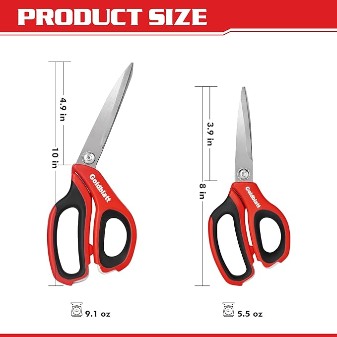 Goldblatt 2PCS Heavy Duty Scissors, Multipurpose Shop Scissors with Stainless Steel Blade and Comfortable Handle, Easy Cutting Cardboard, Wires, Leather, Fabric
