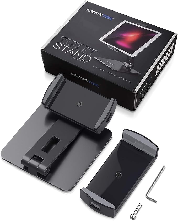 AboveTEK Business Kiosk Aluminum Tablet iPad Stand, 360° Swivel Tablet & Phone Holders for Any 4"-15.6" Display Tablets/Cell Phones/Portable Monitor, Sturdy for Store POS Office (Grey)